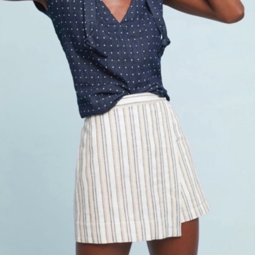 Anthropologie Akemi + Kin Linen Blend Stipped Neutral Skort Size 0
